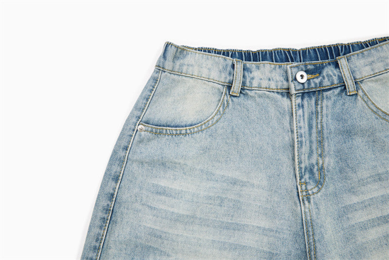Pantalones cortos cargo de mezclilla desgastados de corte holgado