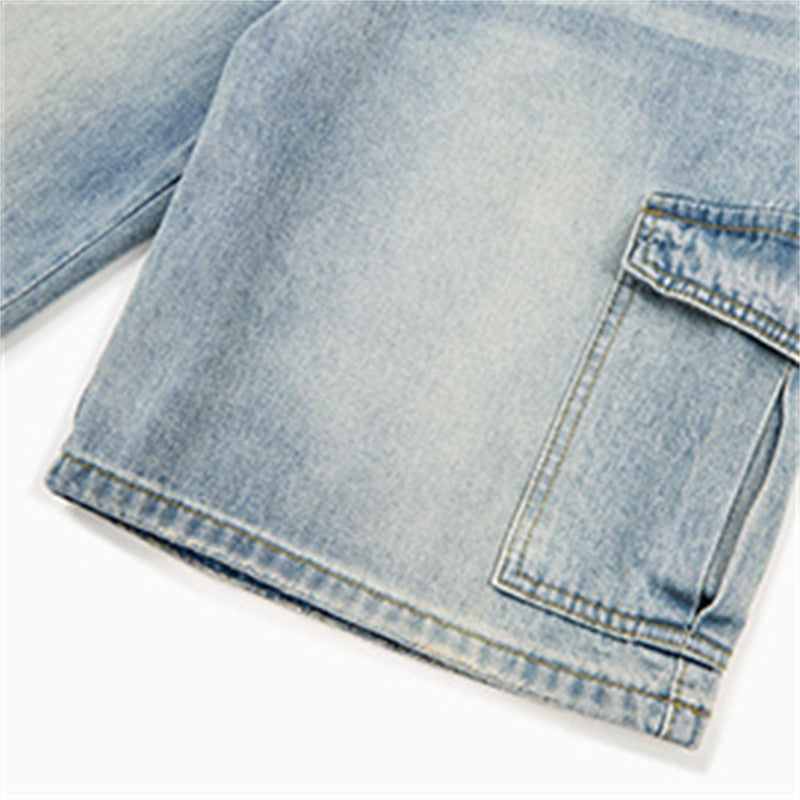 Pantalones cortos cargo de mezclilla desgastados de corte holgado