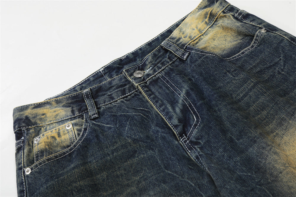 Retro Wide-Leg Distressed Denim Jeans