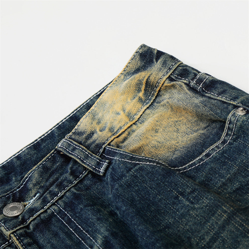 Retro Wide-Leg Distressed Denim Jeans