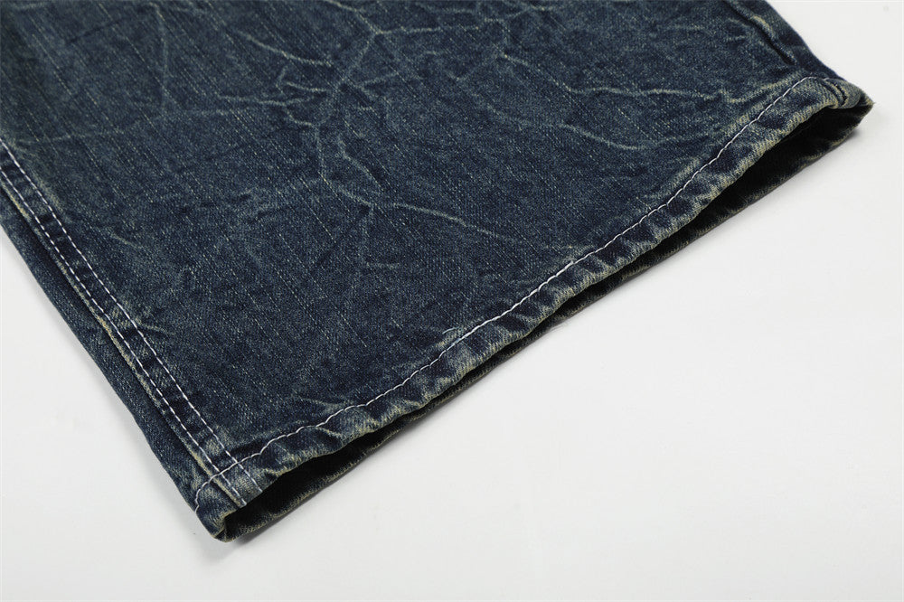 Retro Wide-Leg Distressed Denim Jeans