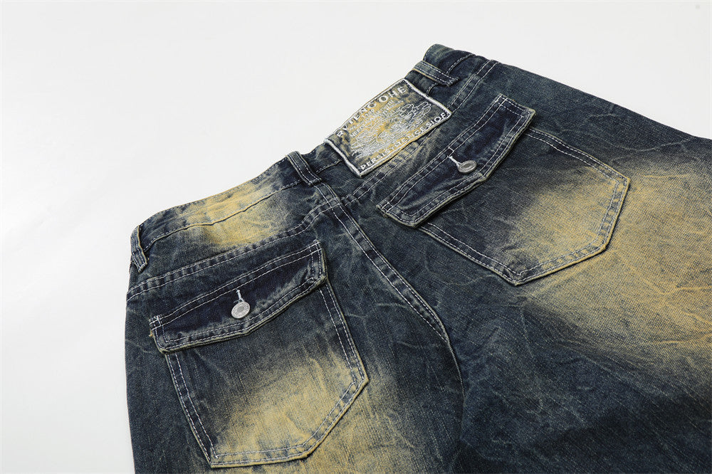 Retro Wide-Leg Distressed Denim Jeans
