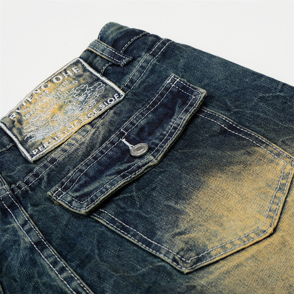 Retro Wide-Leg Distressed Denim Jeans