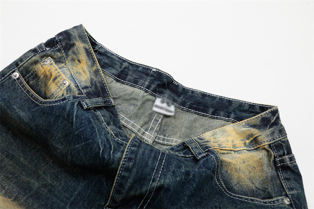 Retro Wide-Leg Distressed Denim Jeans