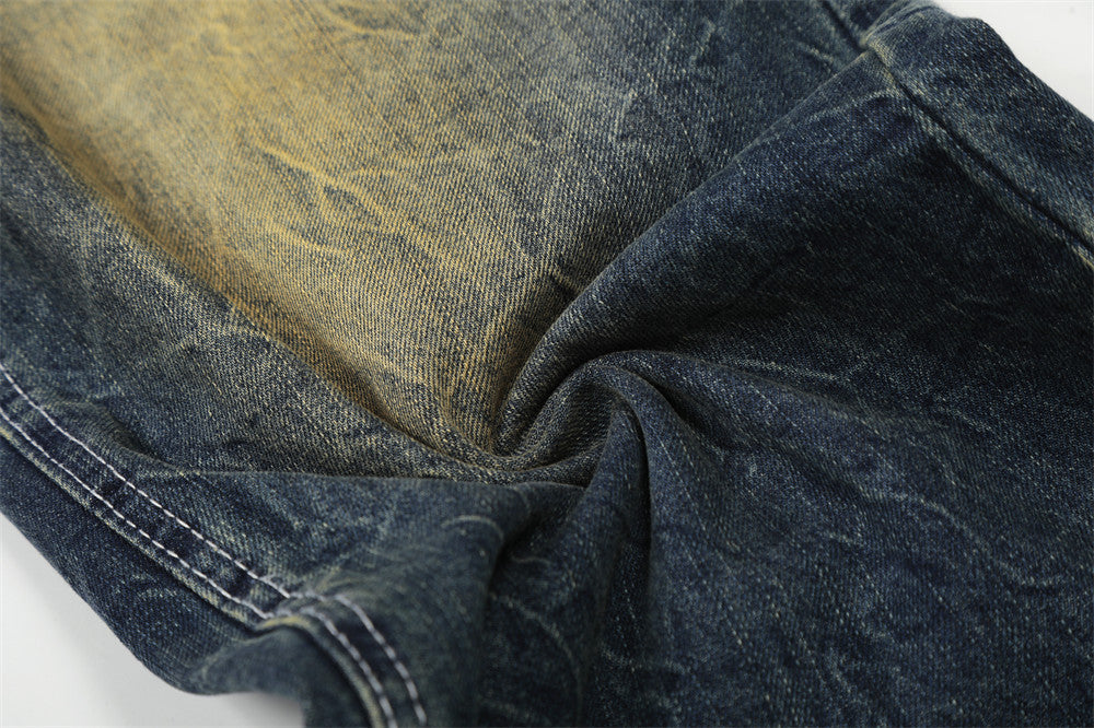 Retro Wide-Leg Distressed Denim Jeans