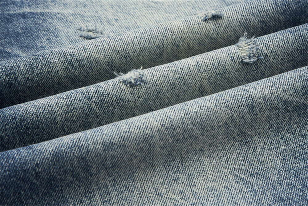 Distressed Floral Embroidered Wide-Leg Jeans
