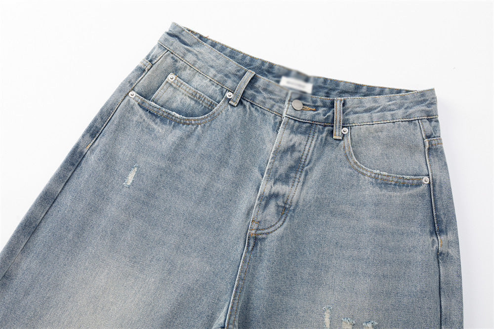 Light Blue Distressed Wide-Leg Jeans