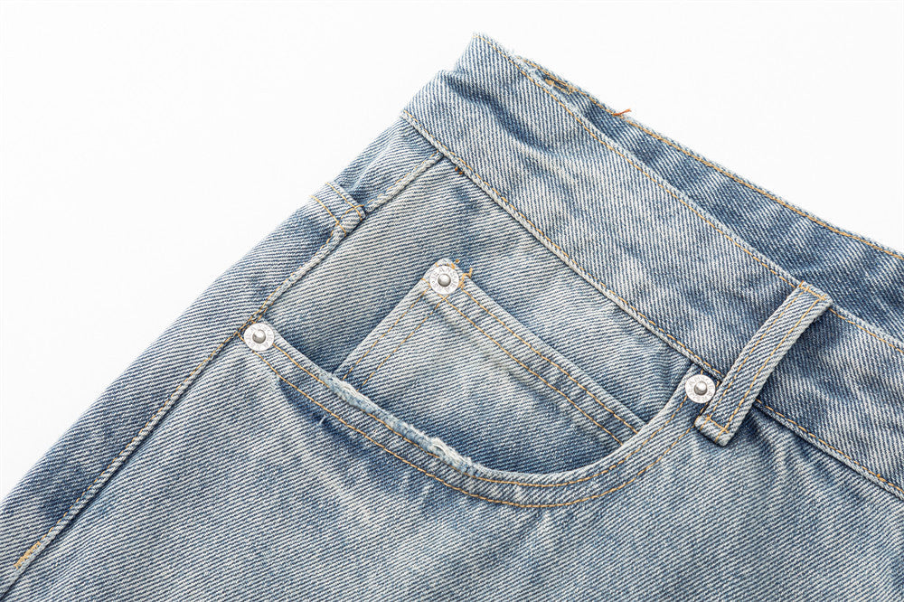 Light Blue Distressed Wide-Leg Jeans