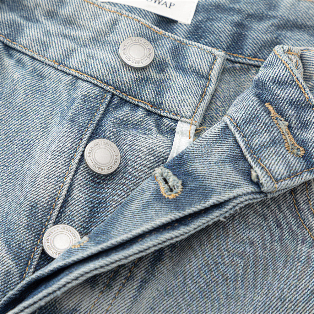 Light Blue Distressed Wide-Leg Jeans