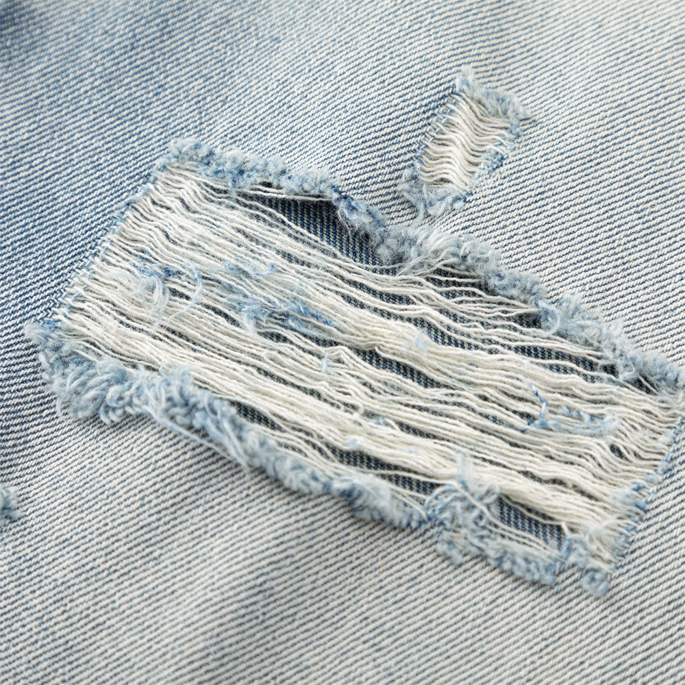 Light Blue Distressed Wide-Leg Jeans