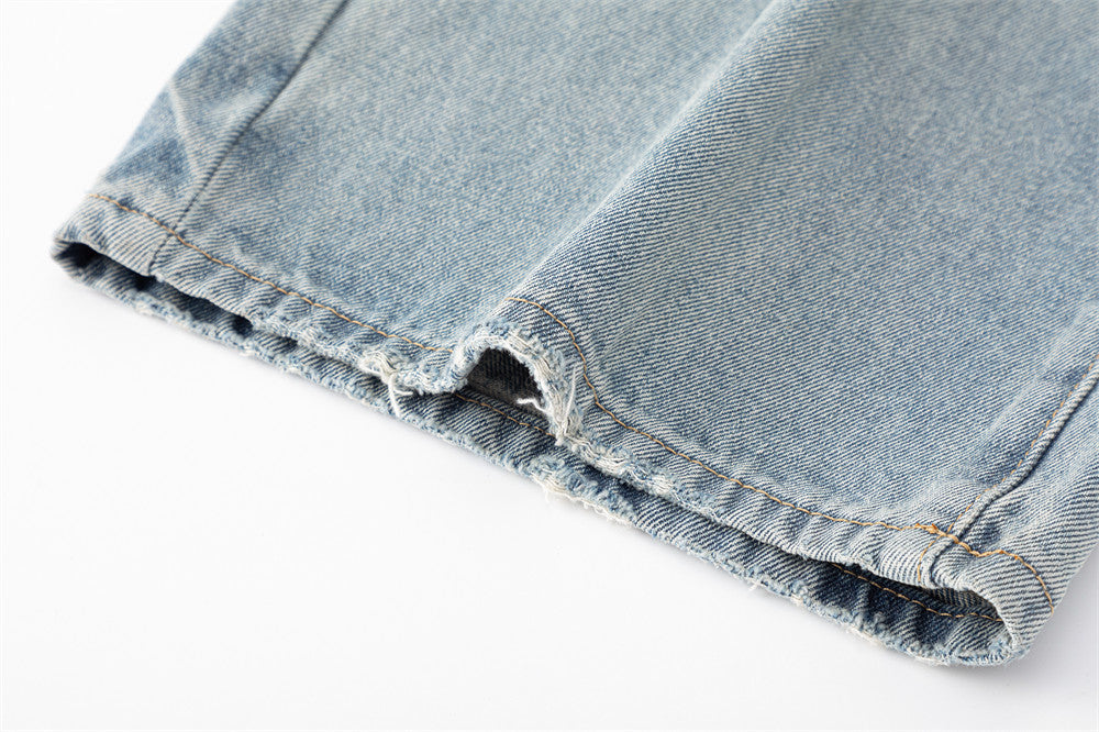 Light Blue Distressed Wide-Leg Jeans