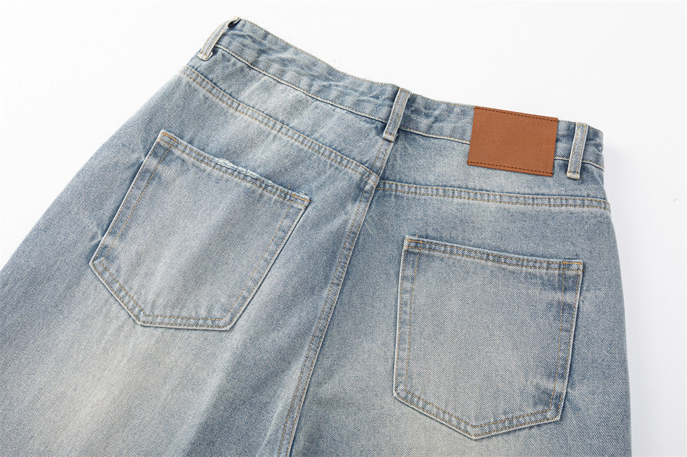 Light Blue Distressed Wide-Leg Jeans