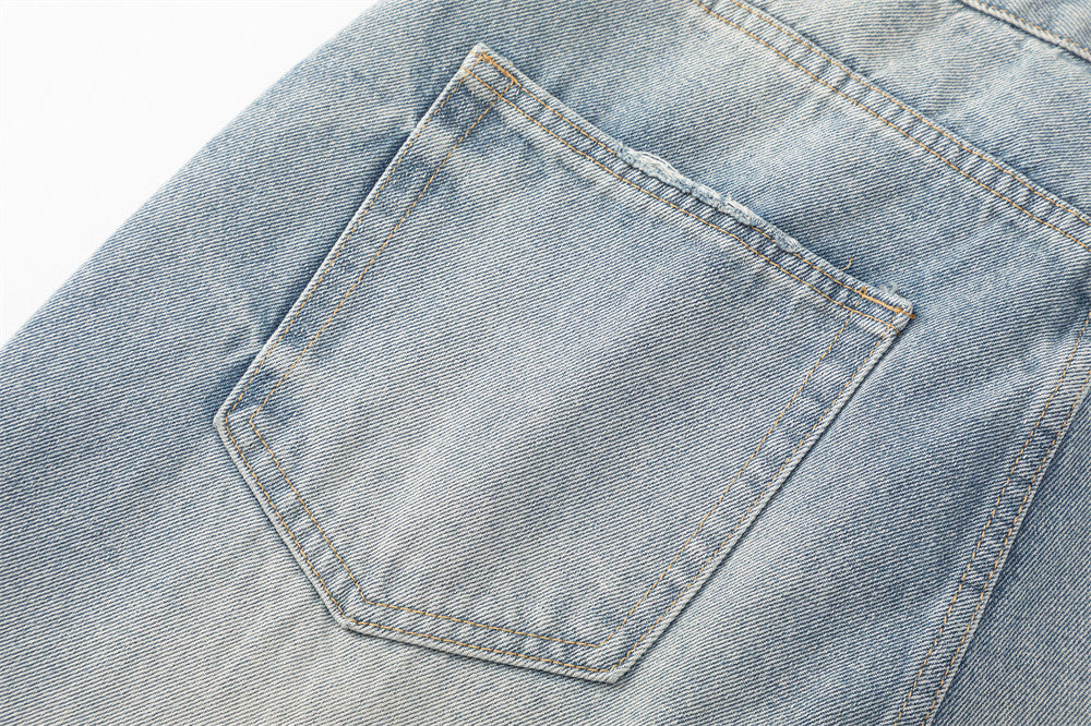 Light Blue Distressed Wide-Leg Jeans