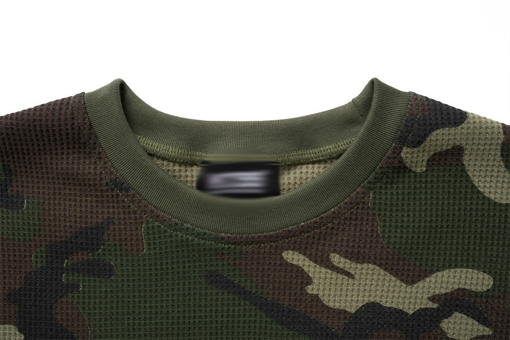 Blusa de manga larga de punto de gofre con estampado de camuflaje