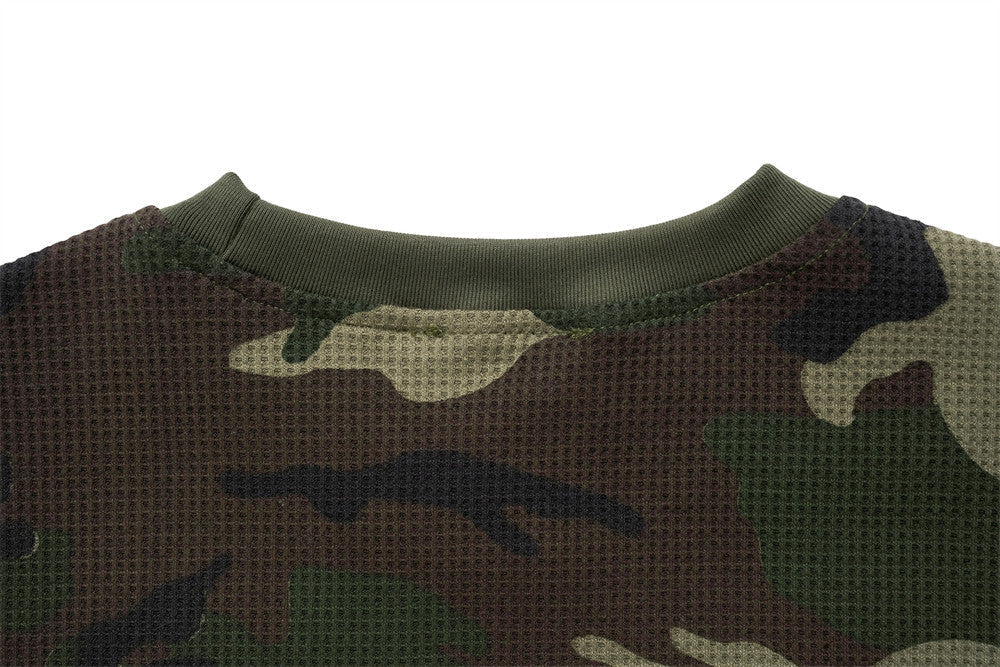 Blusa de manga larga de punto de gofre con estampado de camuflaje