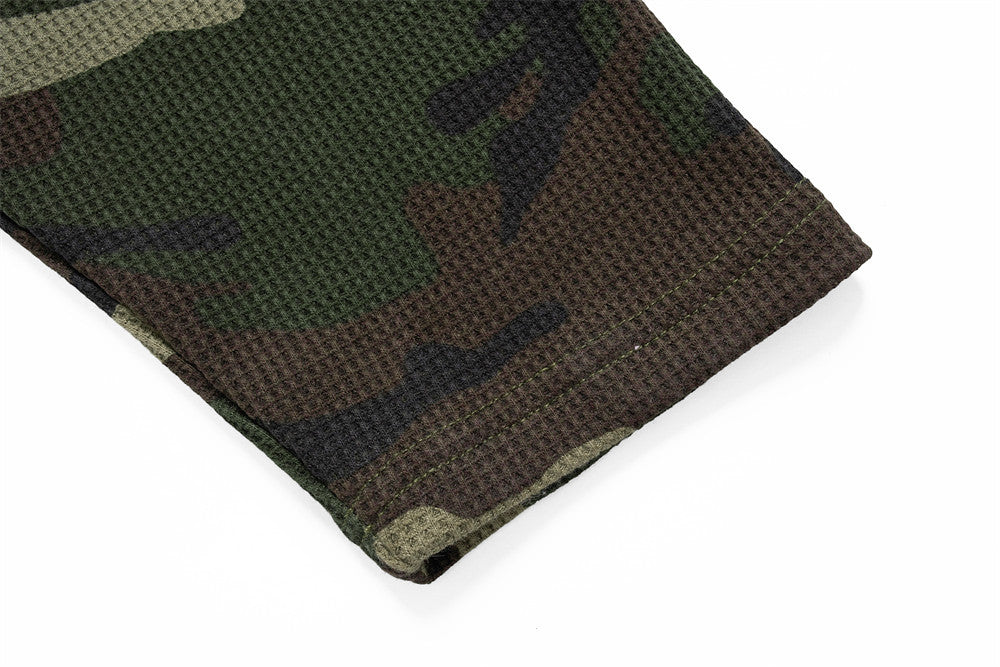 Blusa de manga larga de punto de gofre con estampado de camuflaje