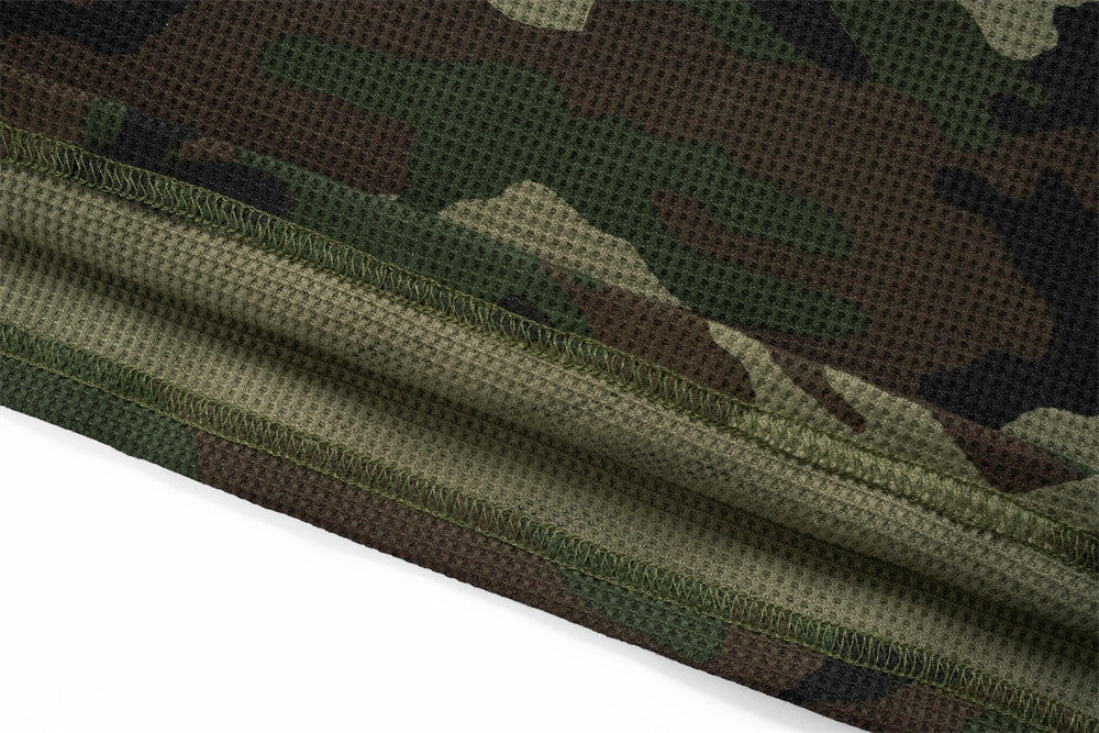Blusa de manga larga de punto de gofre con estampado de camuflaje