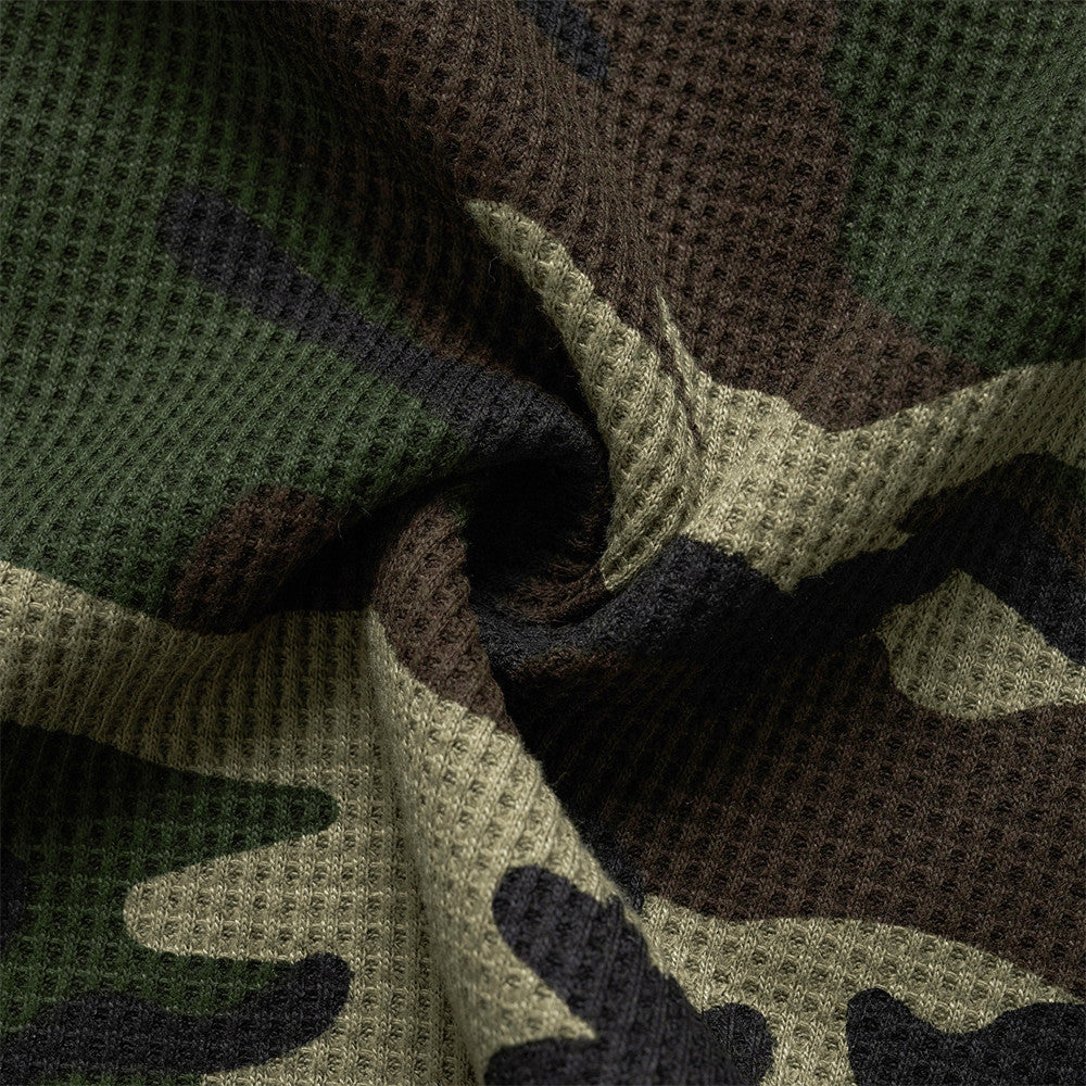 Blusa de manga larga de punto de gofre con estampado de camuflaje