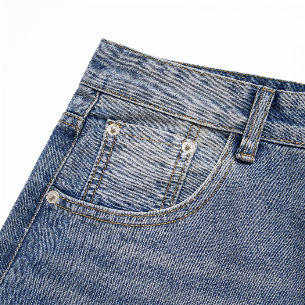 Faded Light Blue Wide-Leg Denim Jeans