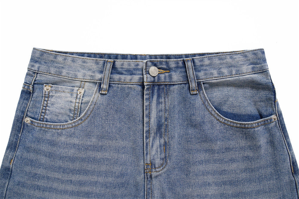 Faded Light Blue Wide-Leg Denim Jeans