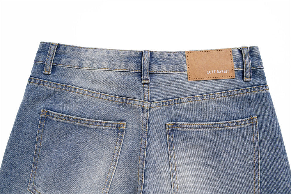 Faded Light Blue Wide-Leg Denim Jeans