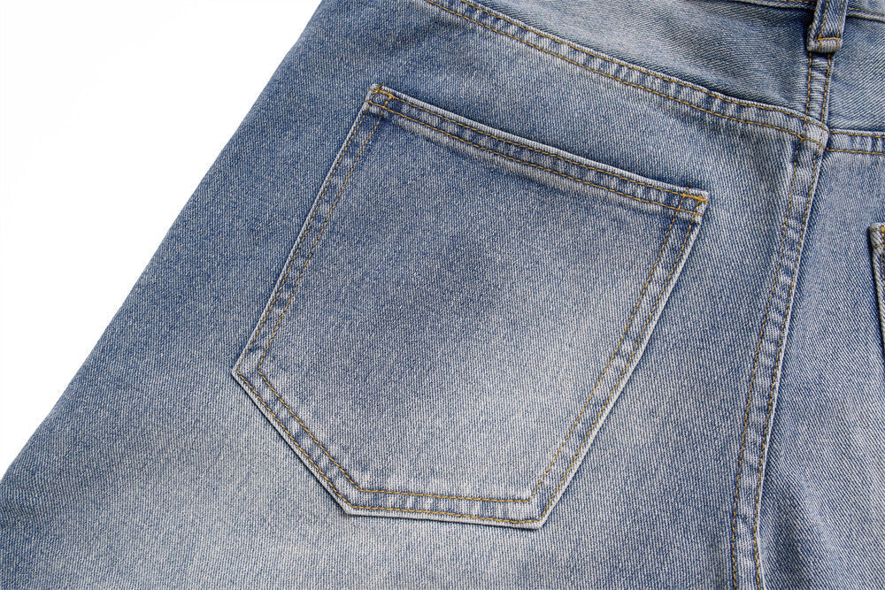Faded Light Blue Wide-Leg Denim Jeans