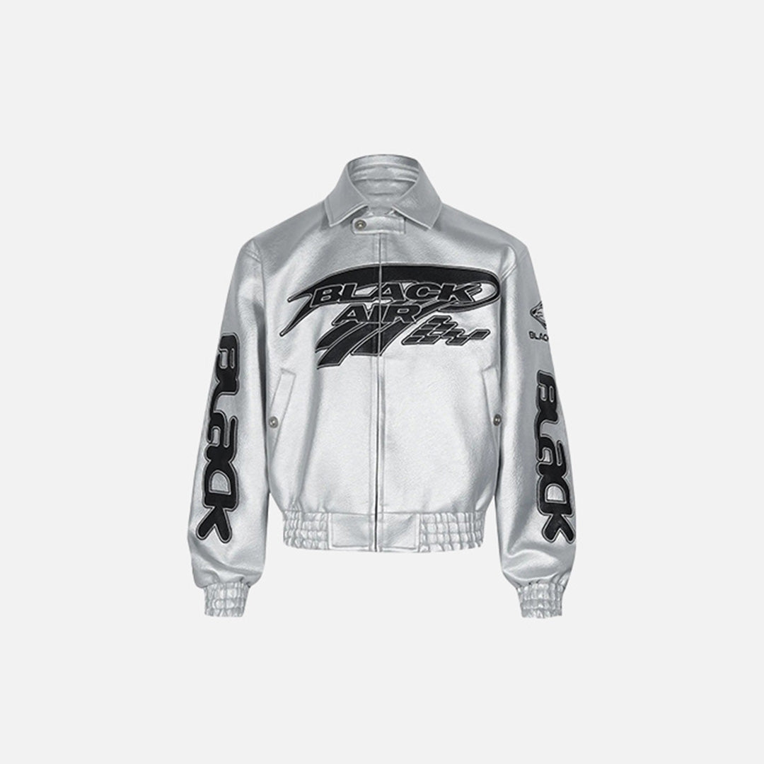 Chaqueta de carreras reflectante de cuero Y2K