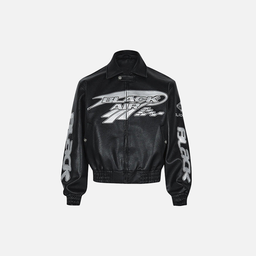 Chaqueta de carreras reflectante de cuero Y2K