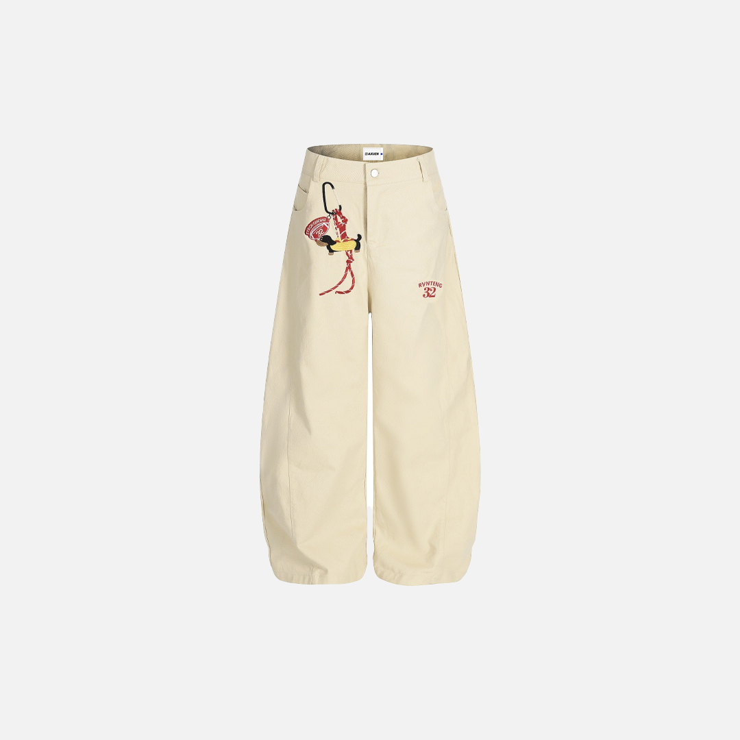Cool Cartoon Embroidered Wide-Leg Casual Pants