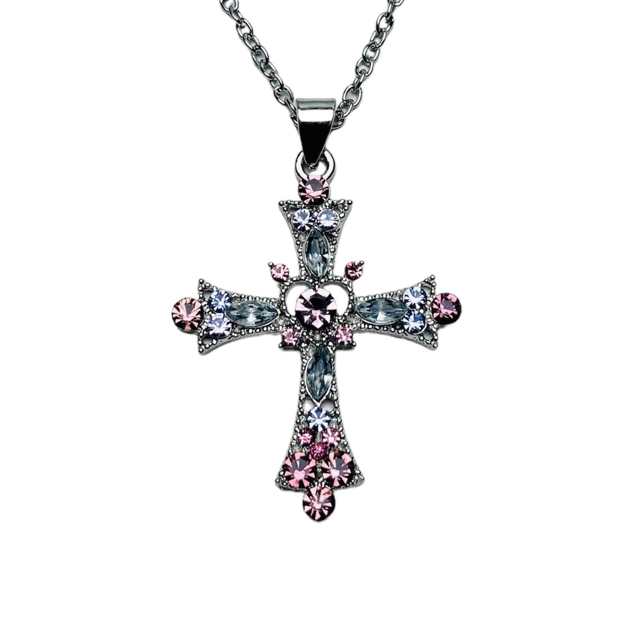 Frosted Crystal Heart Cross Necklace