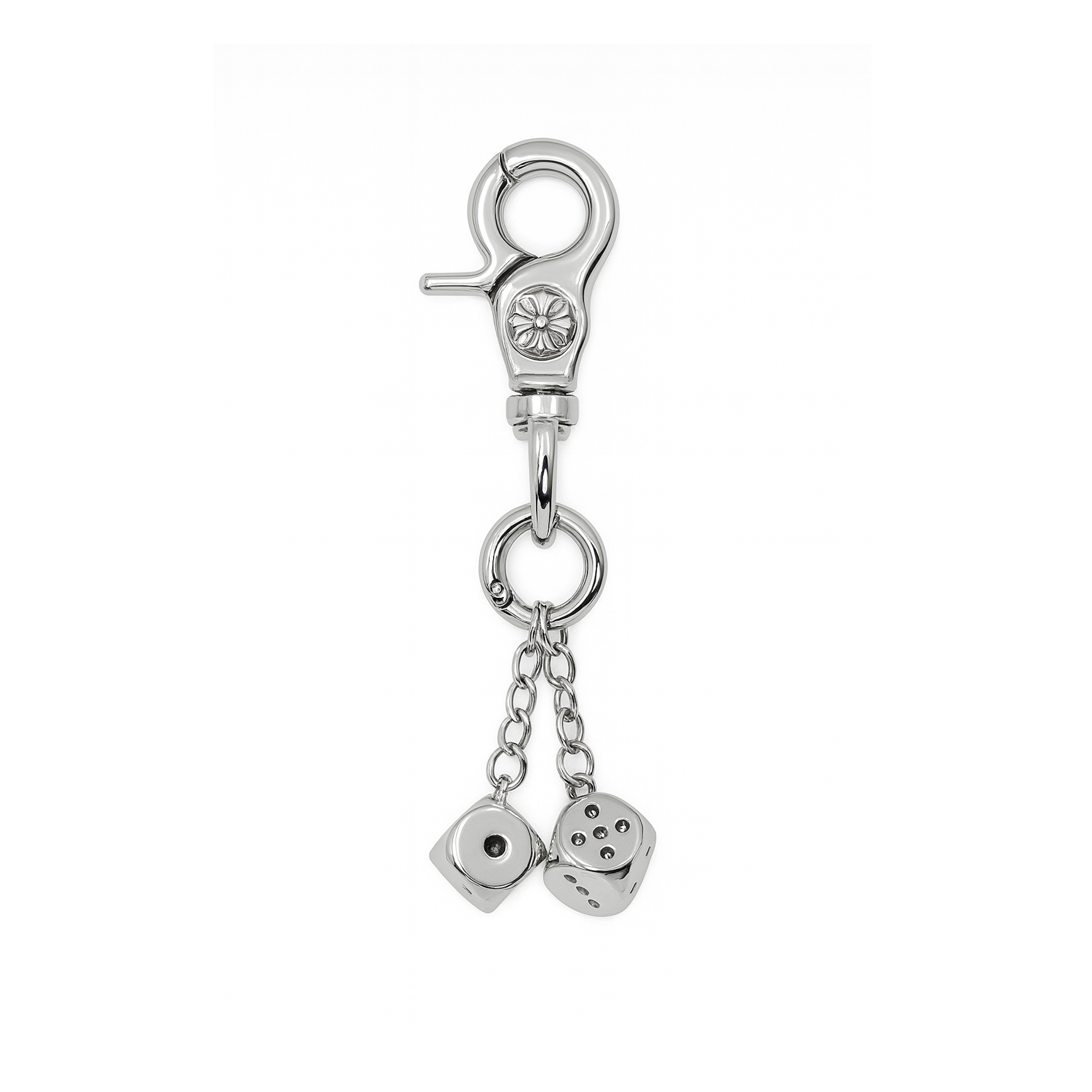 Polished Silver Dice Keychain