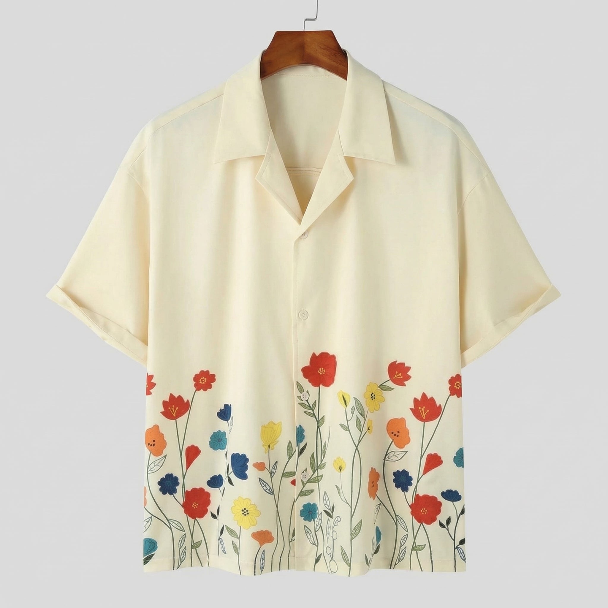 Breathable Floral Print Loose Fit Lapel Shirt