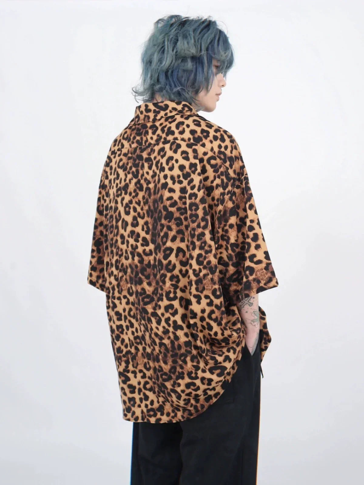 Leopard Print Oversized Short Sleeve Shirt