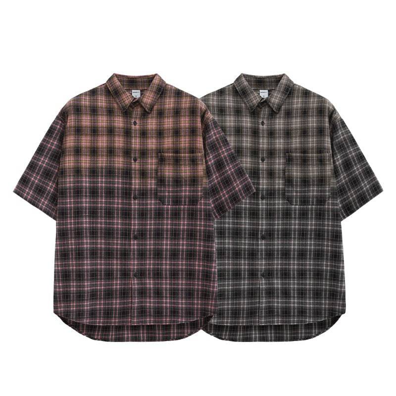 Plaid Oversized Gradient Heavyweight Shirt