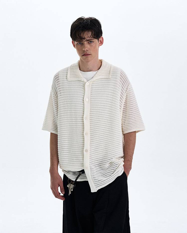 Hollow-Out Knit Short-Sleeved Shirt