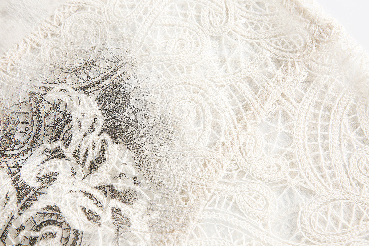 Graffiti Lace Cutout Short Sleeve Shirt