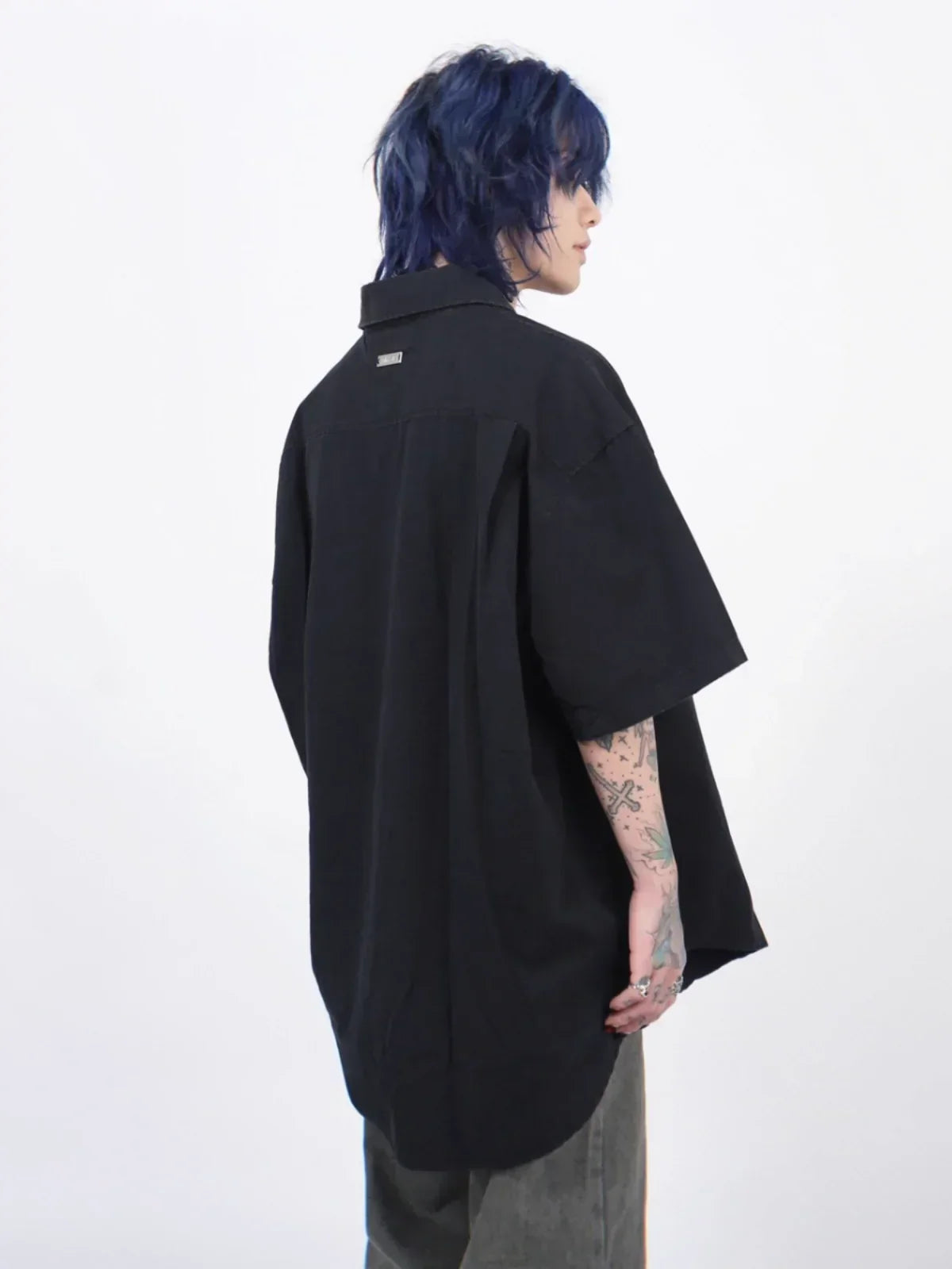 Wash Gradient Medium Length Short Sleeve Shirt