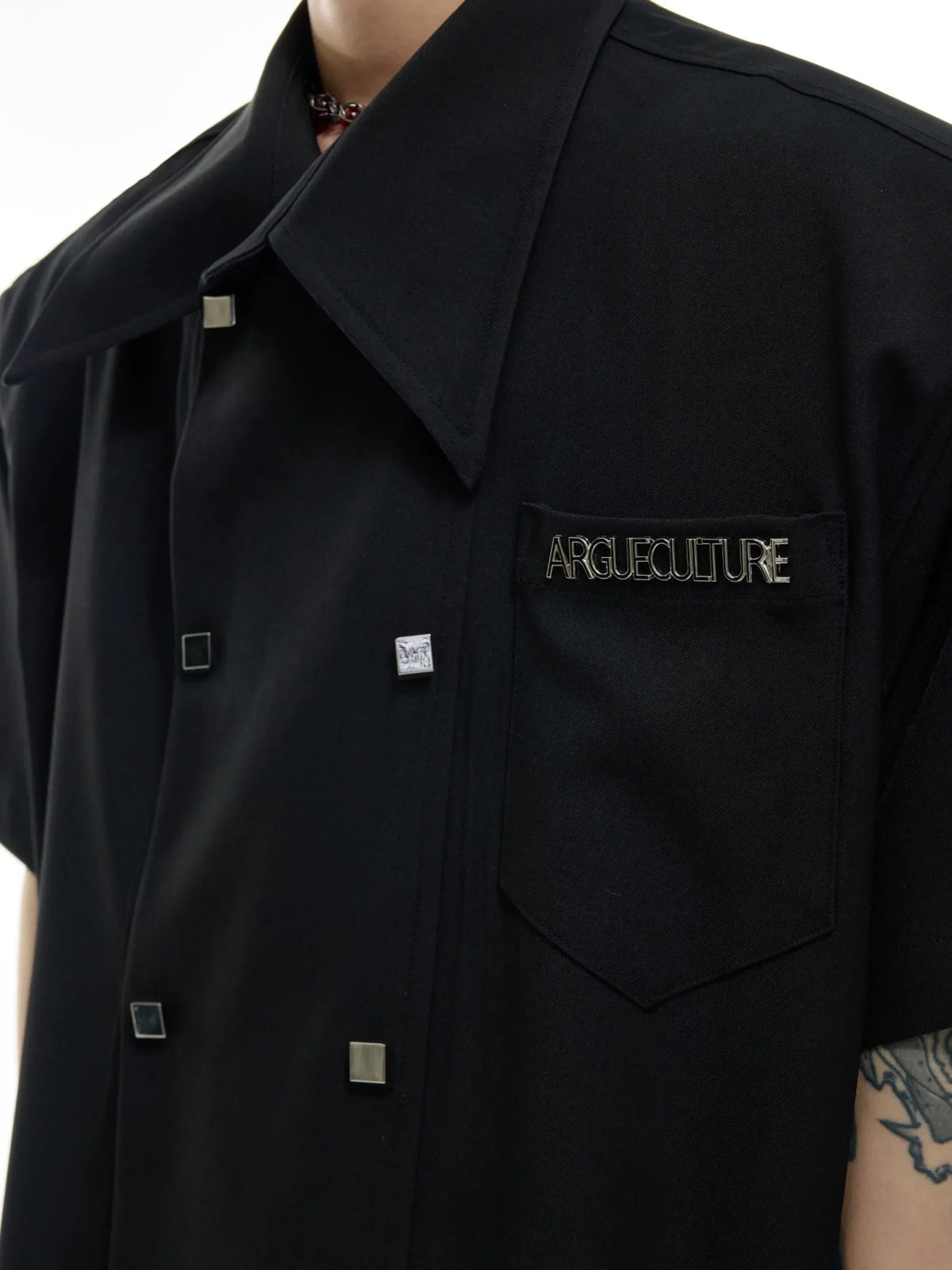Double-Breasted Design Oversized Short Sleeve Shirt