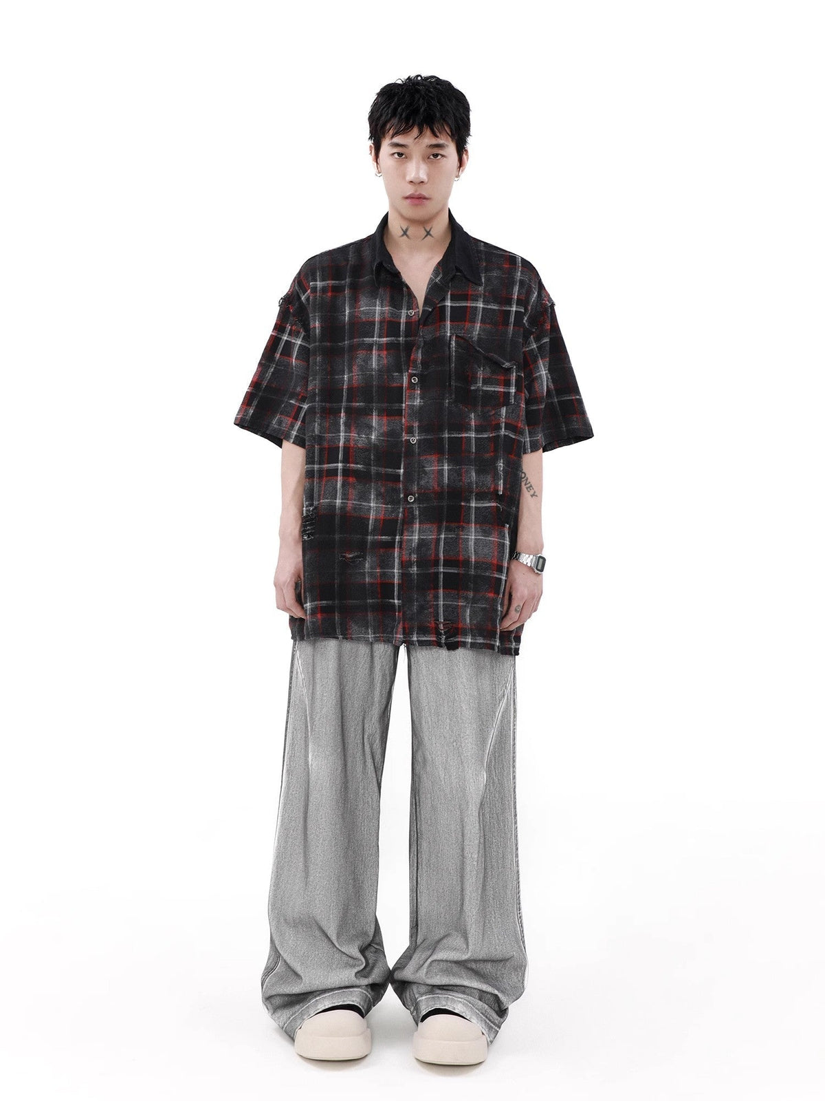 Oversized Plaid Short Sleeve Shirt