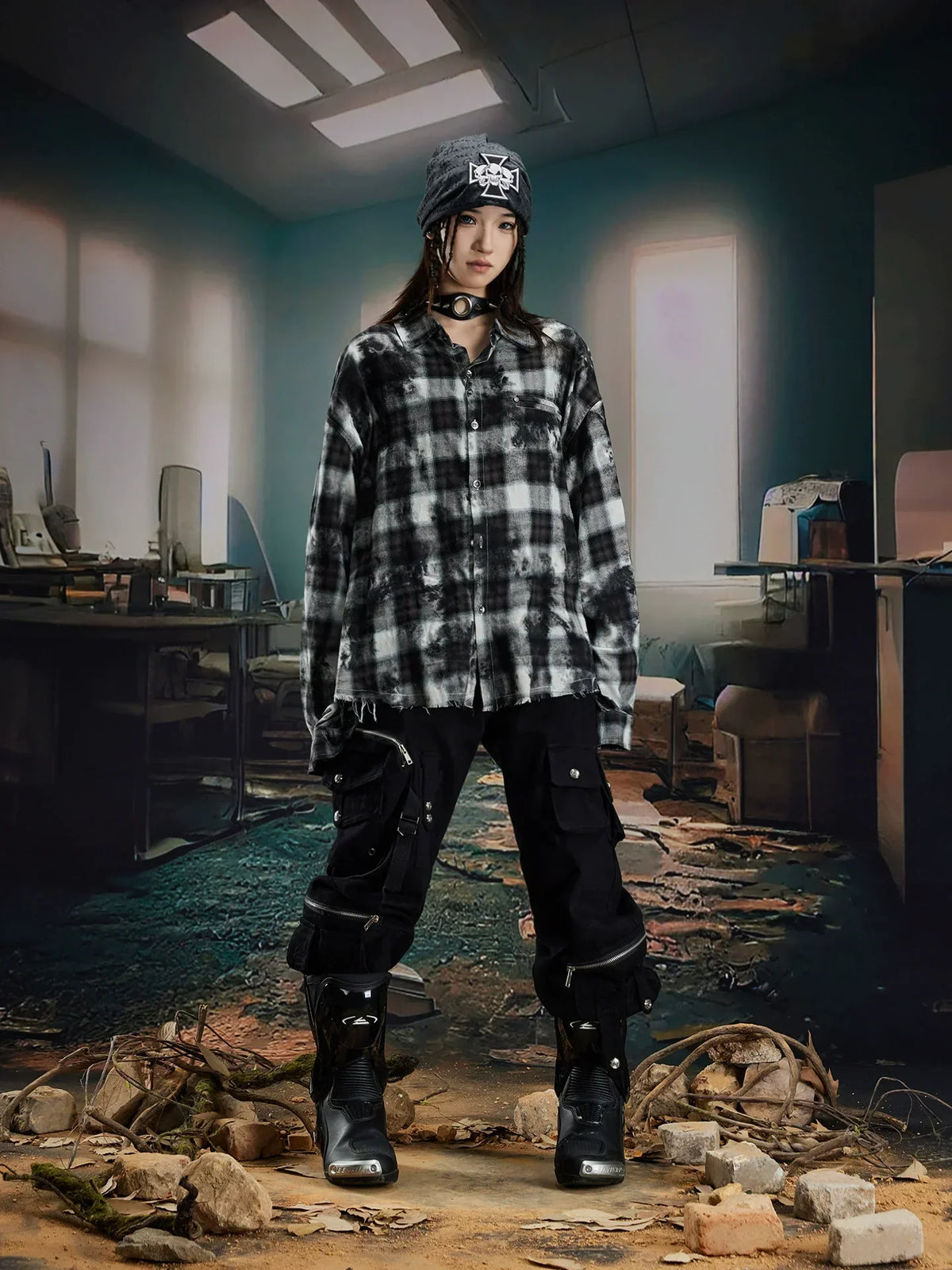 Oversized Plaid Long Sleeve Shirt