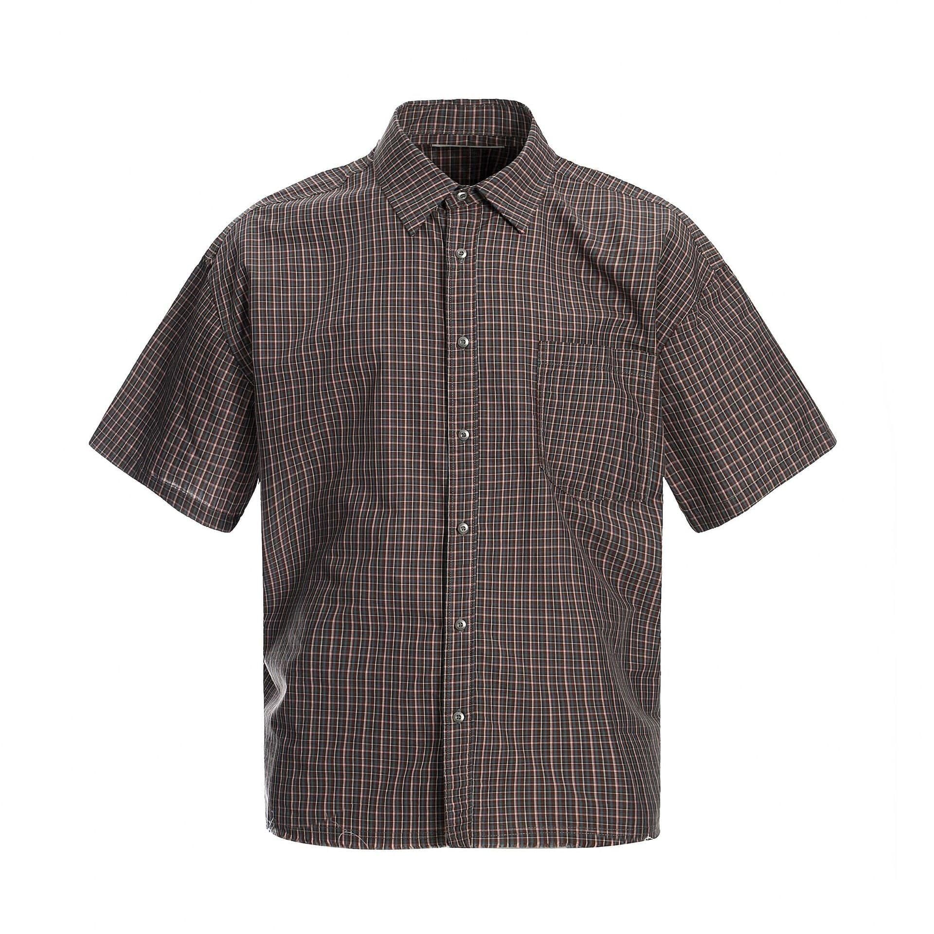 Brown Plaid Short Sleeve Shirt