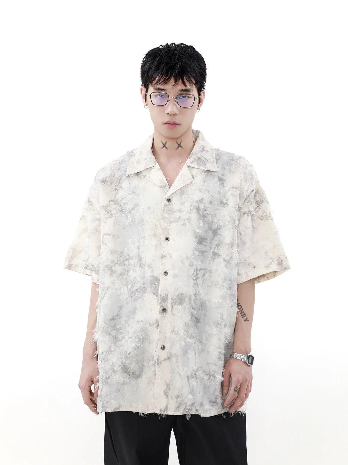 Oversized Fringed Short Sleeve Shirt