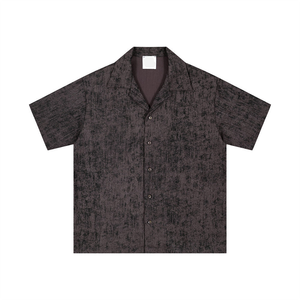 Tie-Dye Textured Pleated Cuban Collar Shirt