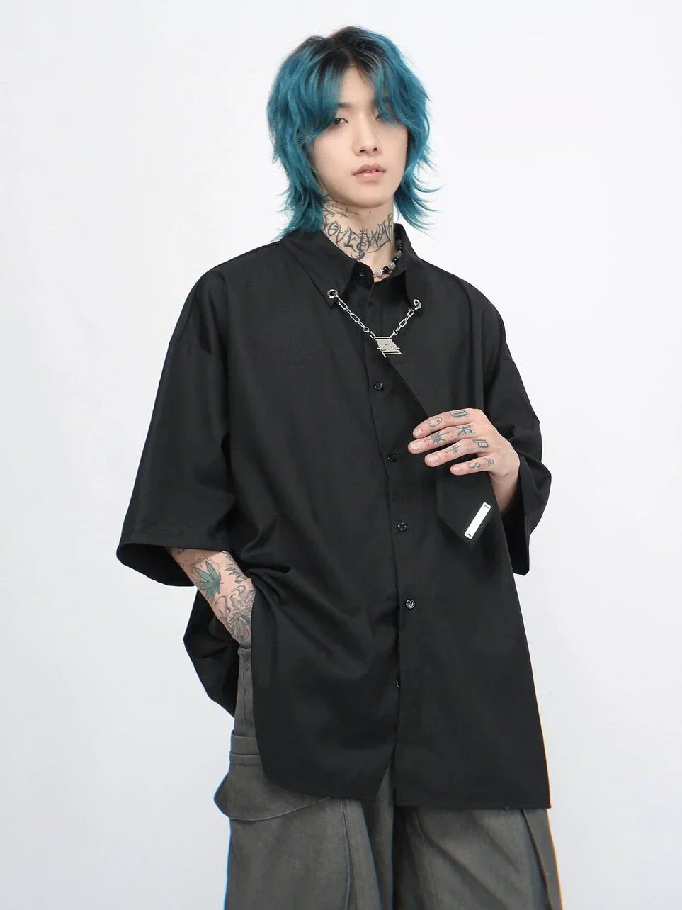 Tie Accessories Design Oversized Short Sleeve Shirt
