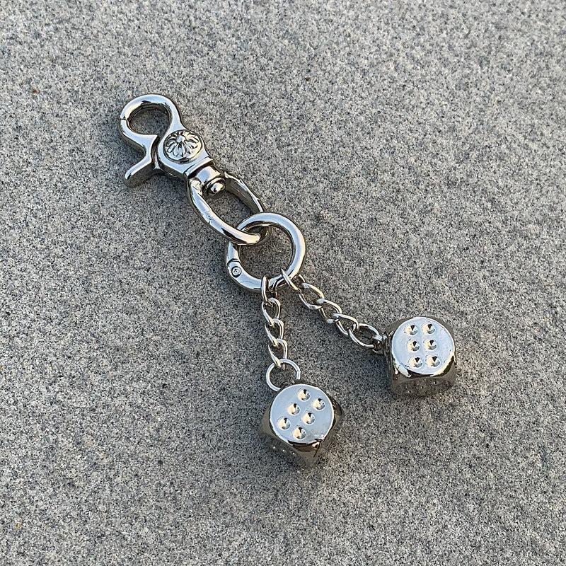 Polished Silver Dice Keychain