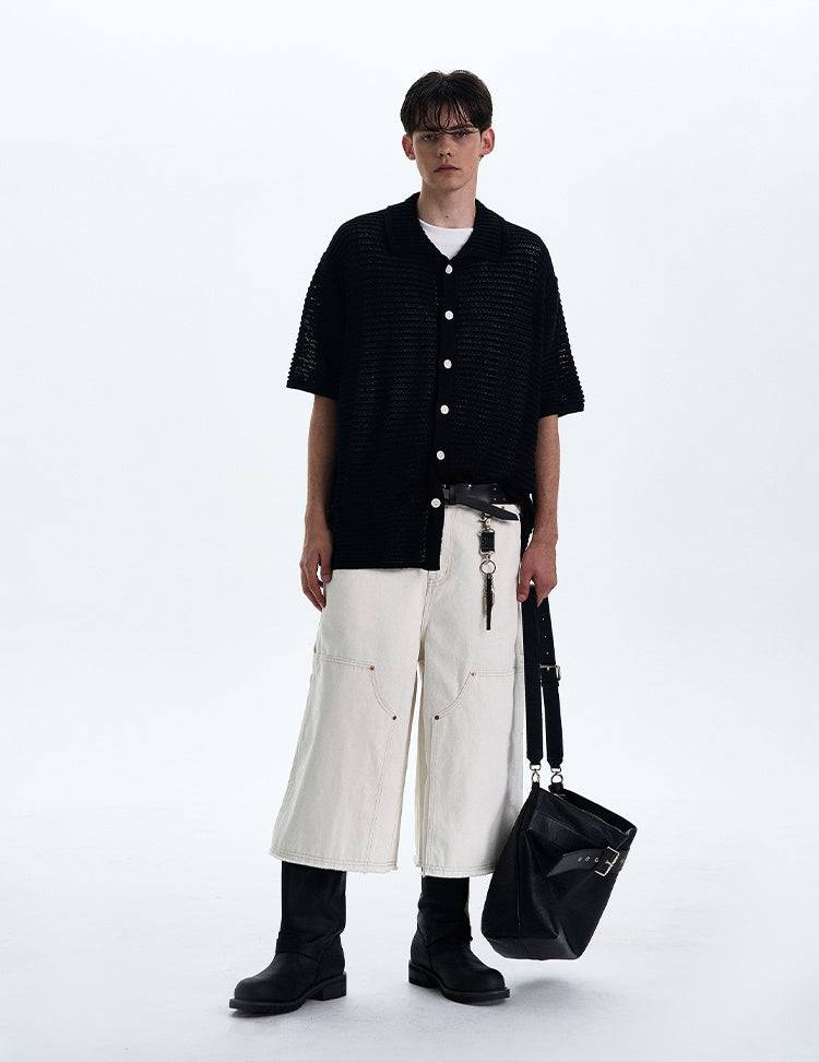 Hollow-Out Knit Short-Sleeved Shirt