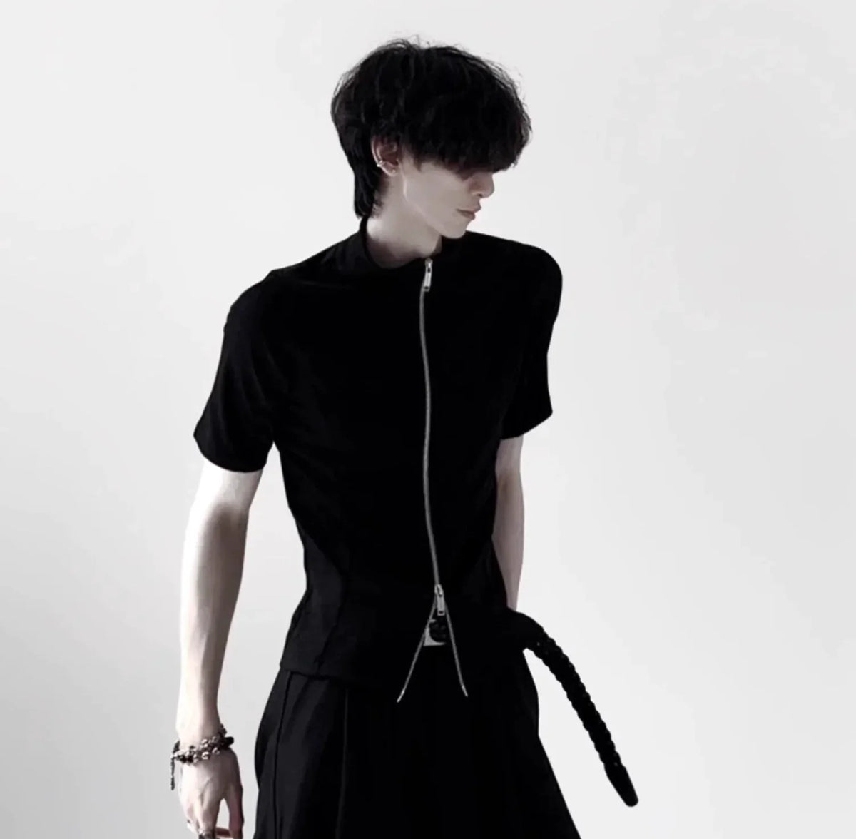 Plain Zip-Up Short Sleeve Shirt