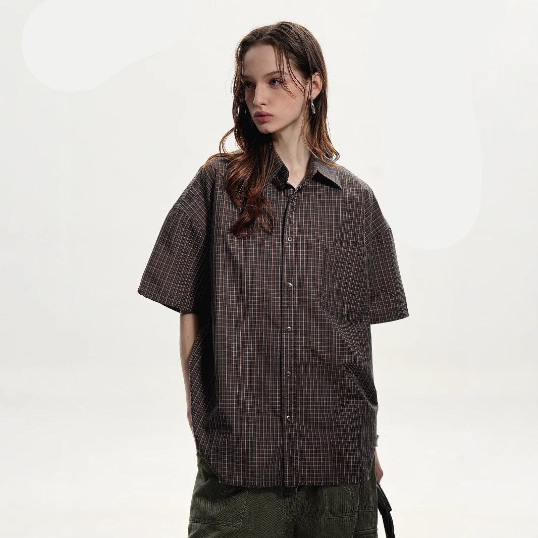 Brown Plaid Short Sleeve Shirt