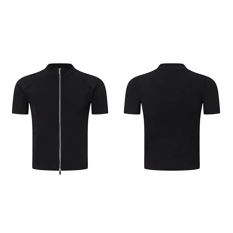 Plain Zip-Up Short Sleeve Shirt