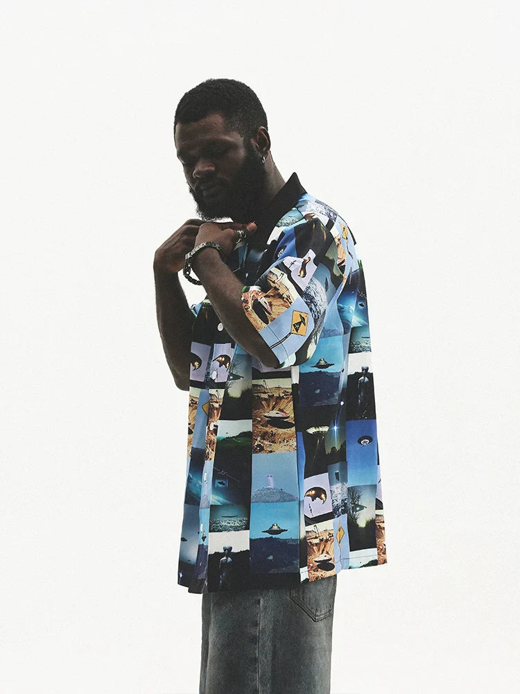 Mix Graphic Print Oversized Short Sleeve Shirt